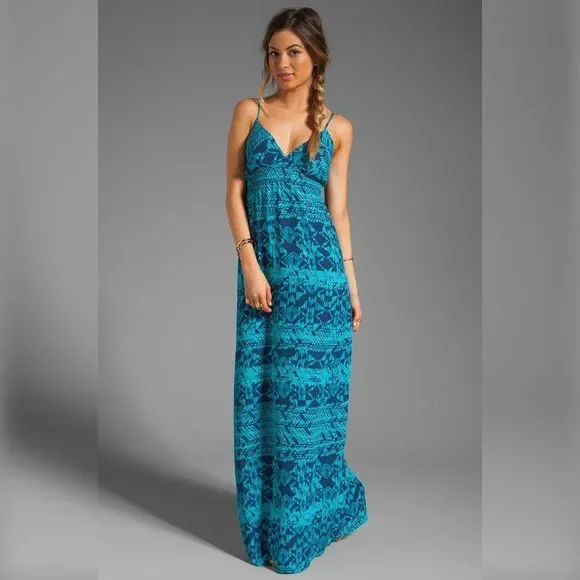 chinese dress ladies Aqua Floral Maxi Dress